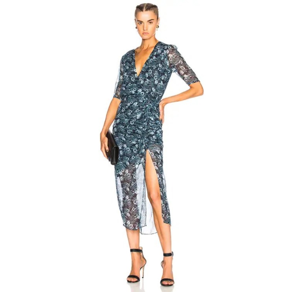 Veronica Beard Mariposa Silk Floral Midi Dress in Blue Multi Size 4